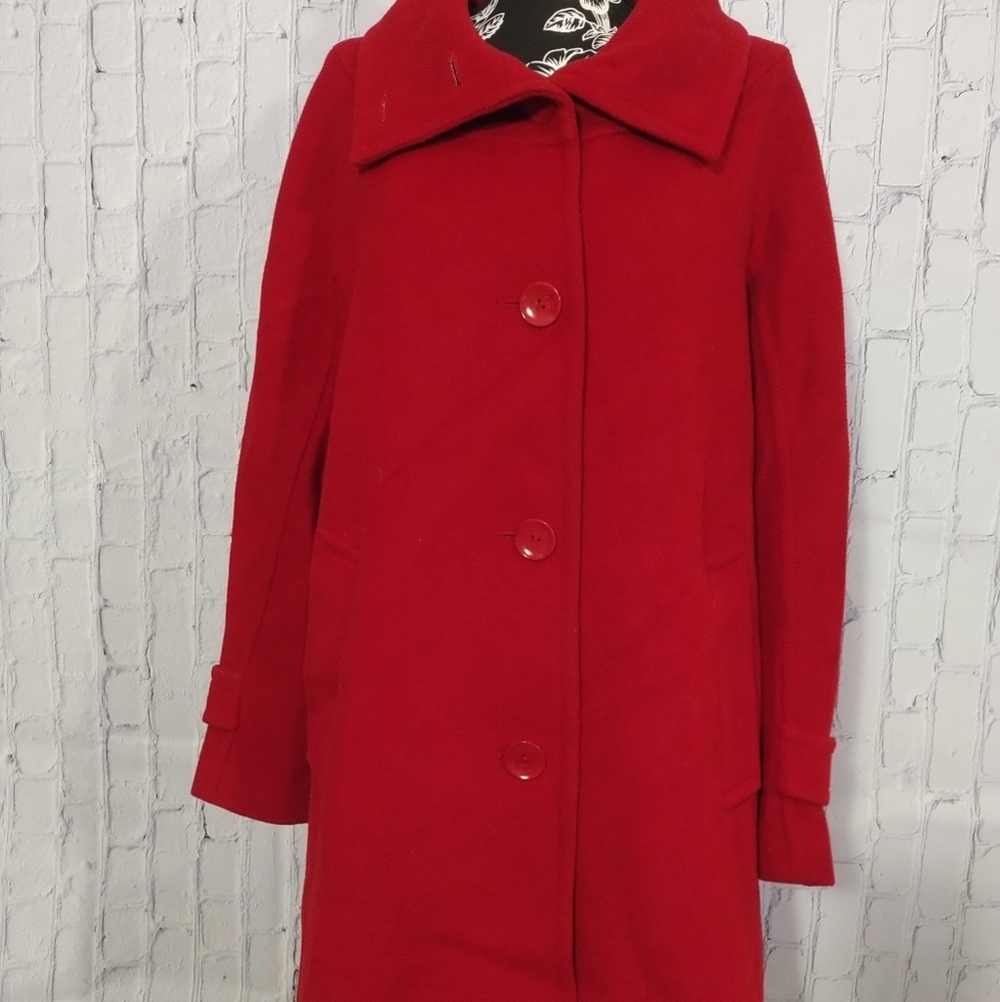 Talbots Stylish Wool Blend Red Button-Up Coat - Picture 2 of 7